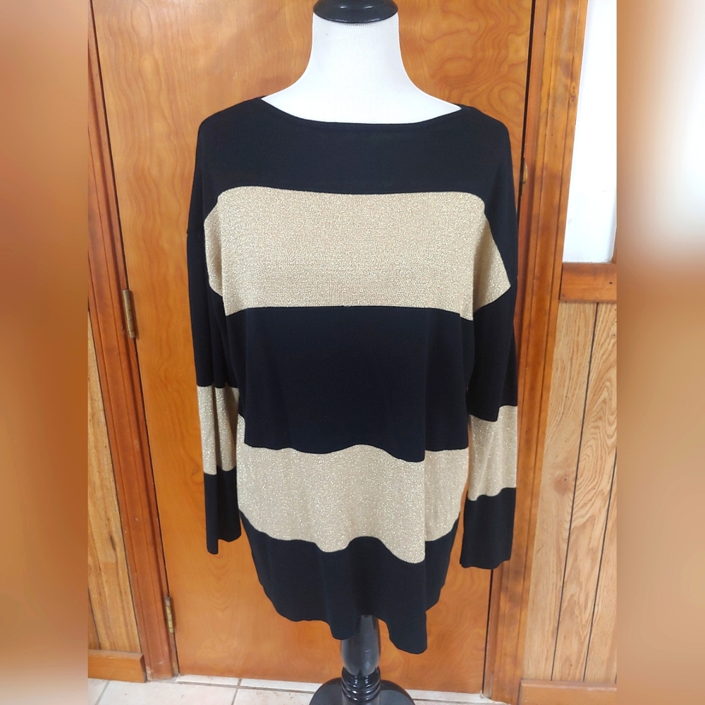 B2G1 FREE! Black and Gold Striped Knit Tunic Top